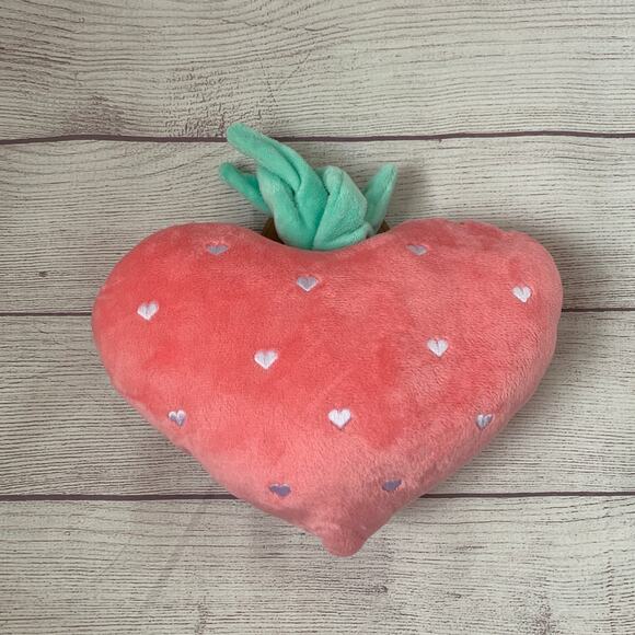 Pally Paws Pink Heart Shaped Strawberry Plush Dog Toy with Embroidered Hearts - Picture 10 of 12